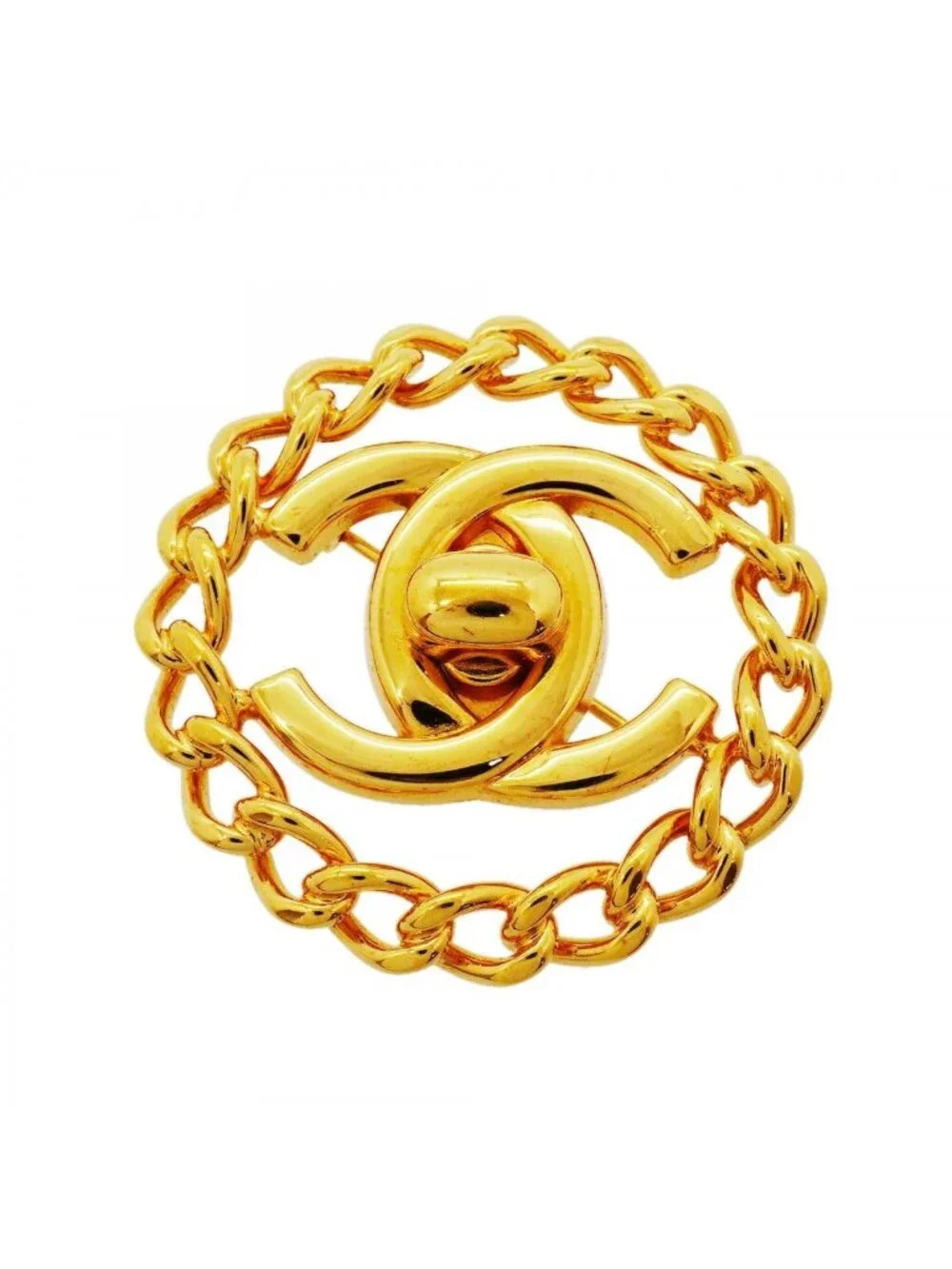 Chanel Brooch Vintage CC Logo Turnlock Gold Plated